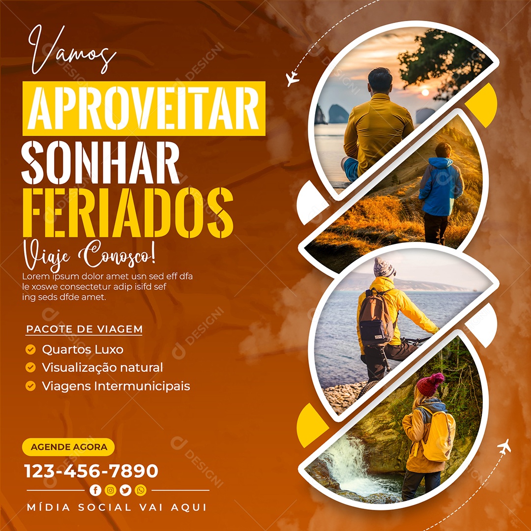 Aproveitar Sonhar Feriados Viaje Conosco Social Media PSD Editável