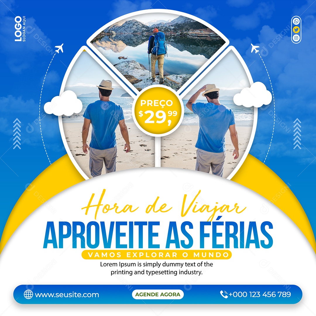 Social Media Hora De Viajar Aproveitar as Férias PSD Editável