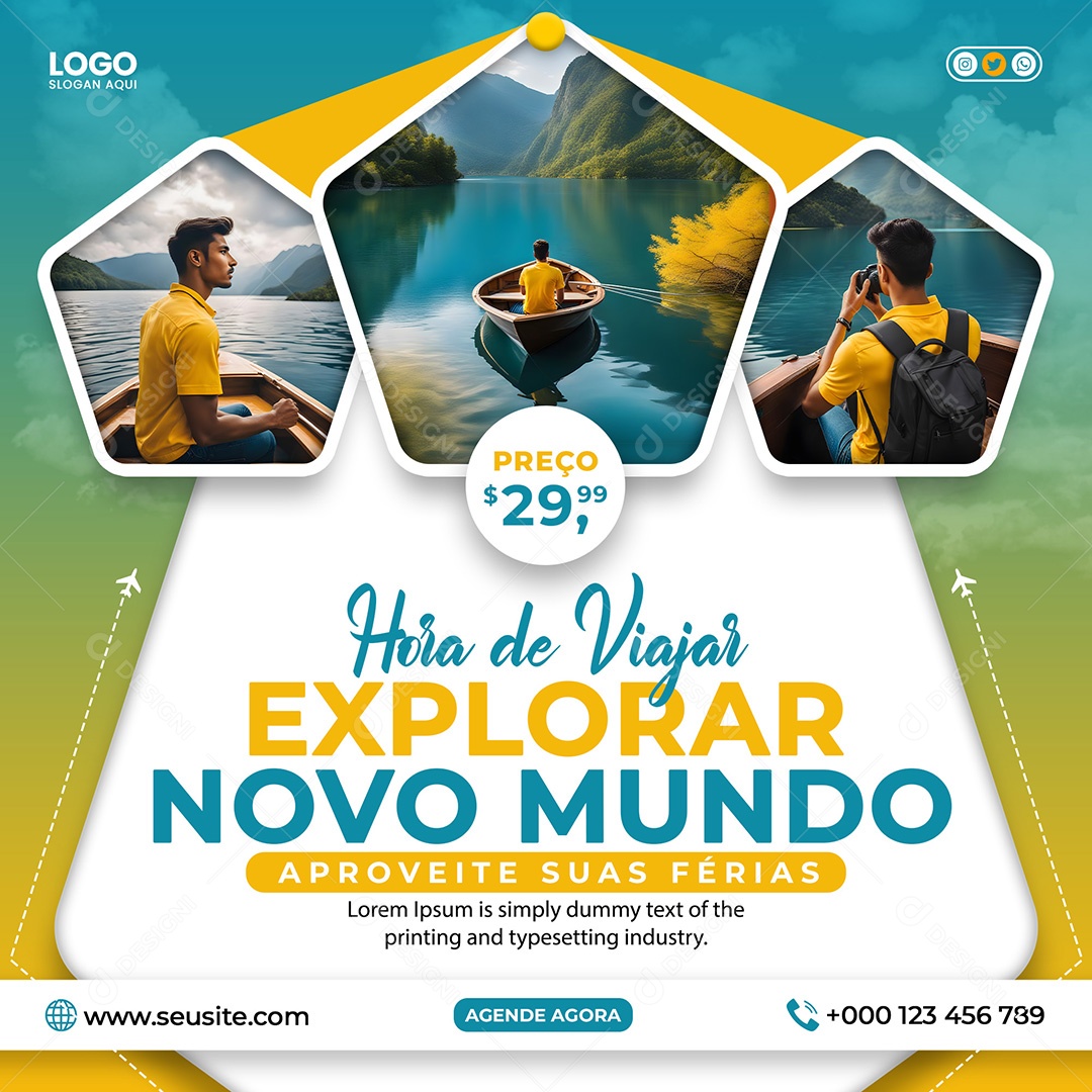 Hora De Viajar Explorar Novo Mundo Social Media PSD Editável