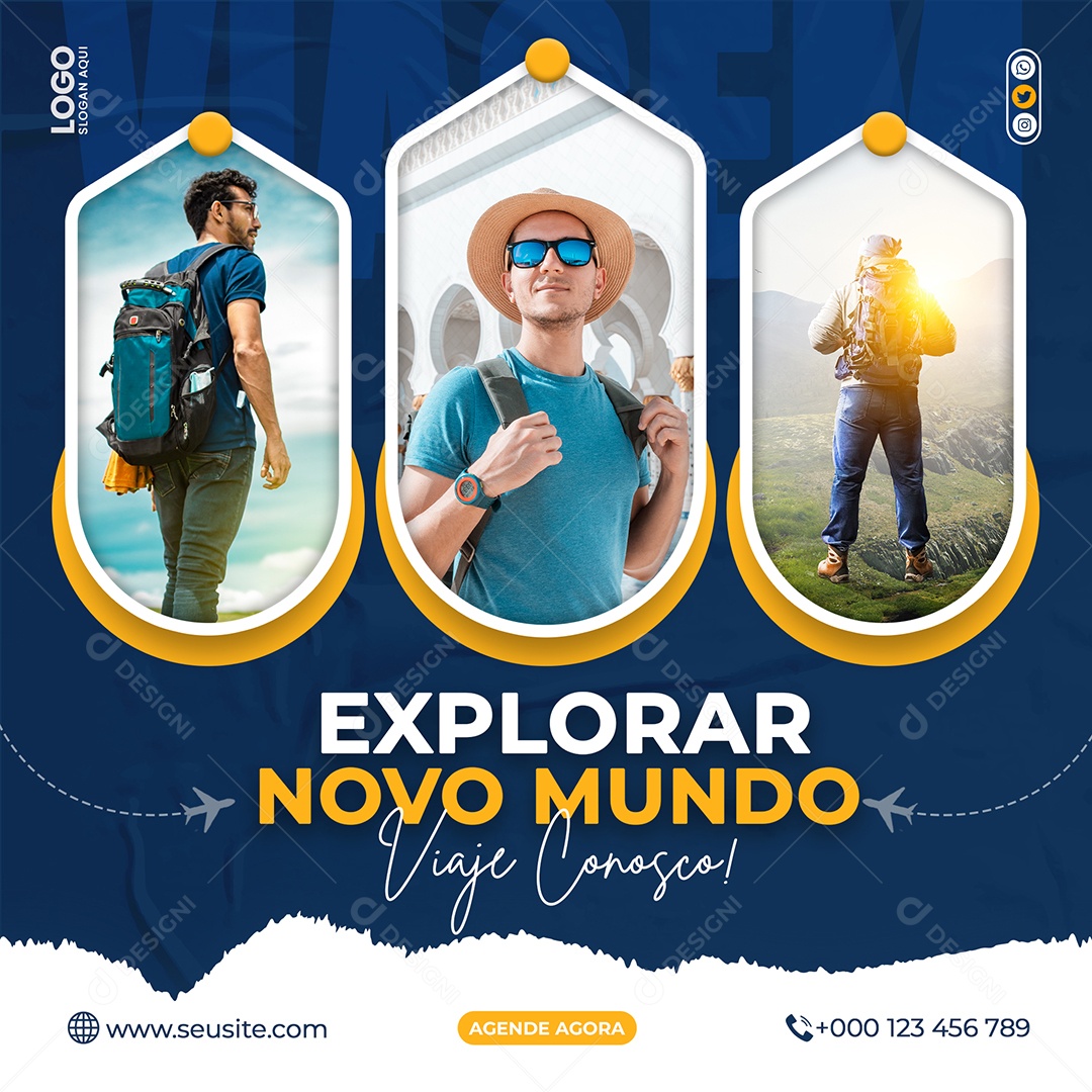 Social Media Explorar Novo Mundo Viaje Conosco PSD Editável