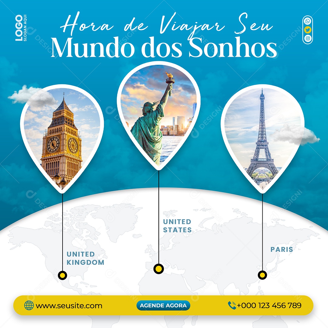 Social Media Hora De Viajar Mundo Dos Sonhos PSD Editável