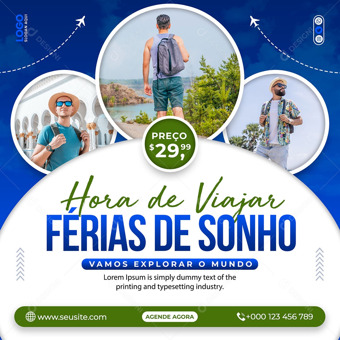 Social Media Hora De Viajar Férias De Sonho PSD Editável