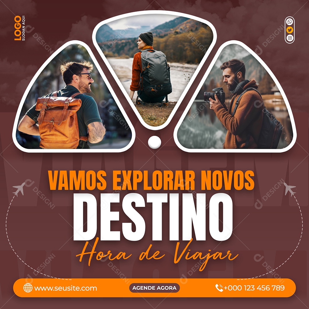 Explorar Novos Destino Hora De Viajar Social Media PSD Editável