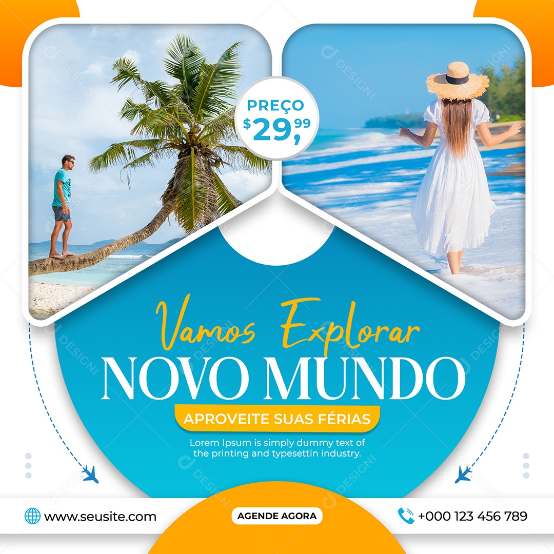 Social Media Novo Mundo Aproveite Suas Férias PSD Editável