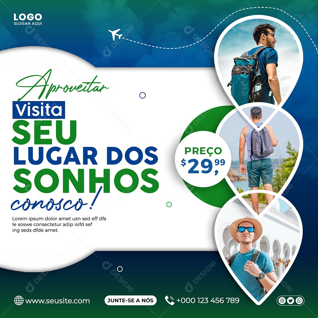Social Media Aproveitar Lugar Dos Sonhos Agência De Viagens PSD Editável