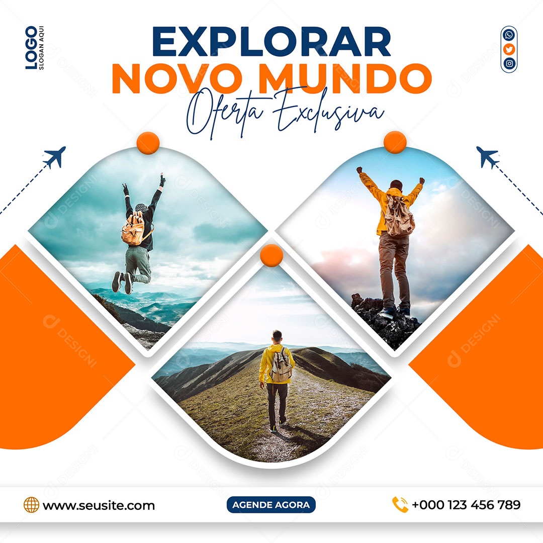 Explorar Novo Mundo Agência De Viagens Social Media PSD Editável