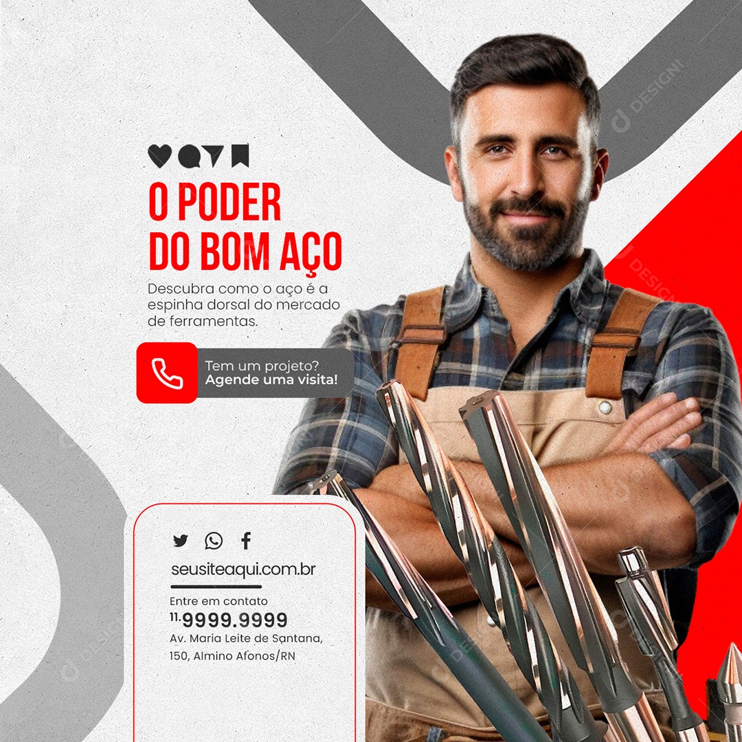 Materiais de Construção Aço Ferramentas O Poder do Bom Aço Social Media PSD Editável