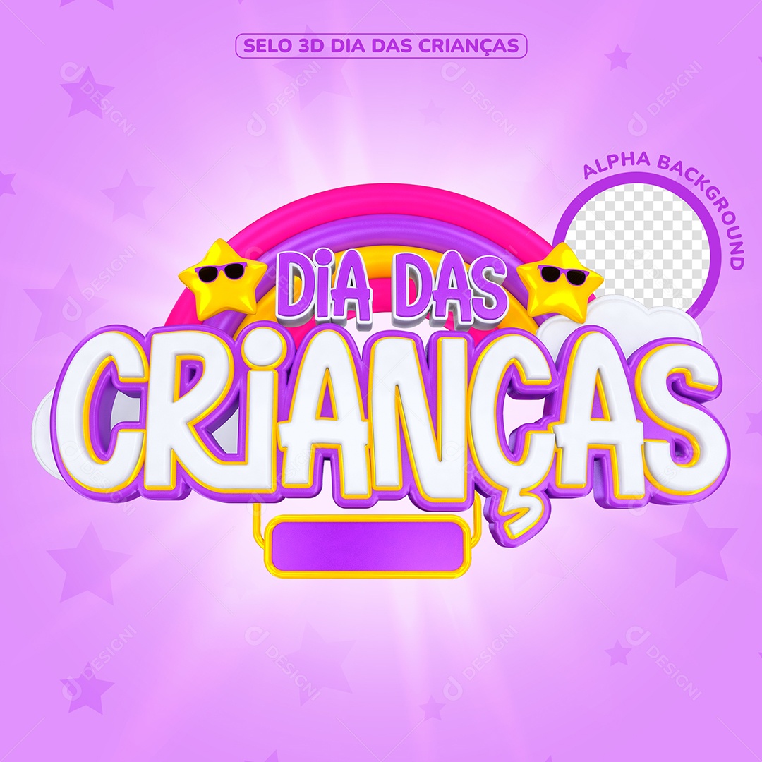 Dia das Crianças 12 de Outubro Selo 3D para Composição PSD