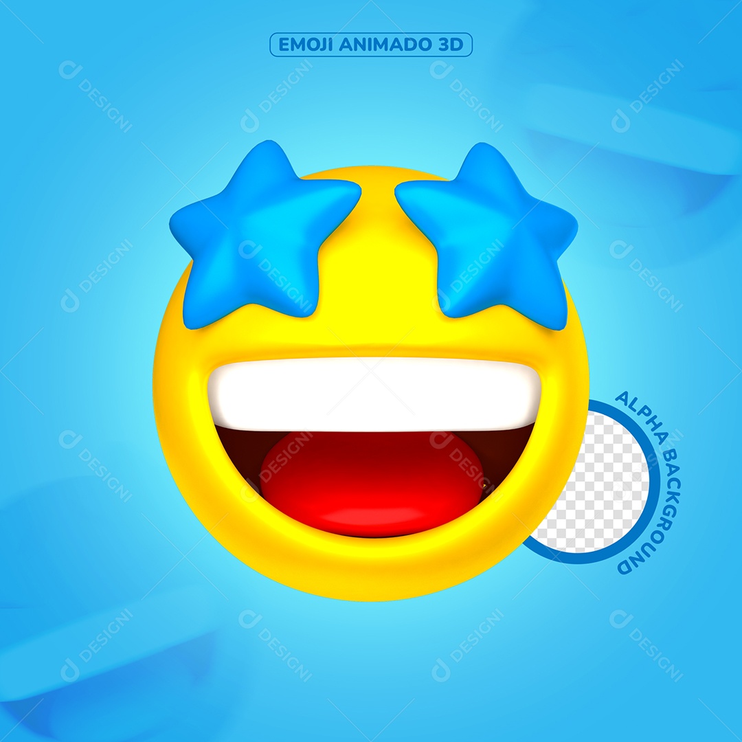 Emoji Rosto de Estrela Elemento 3D para Composição PSD