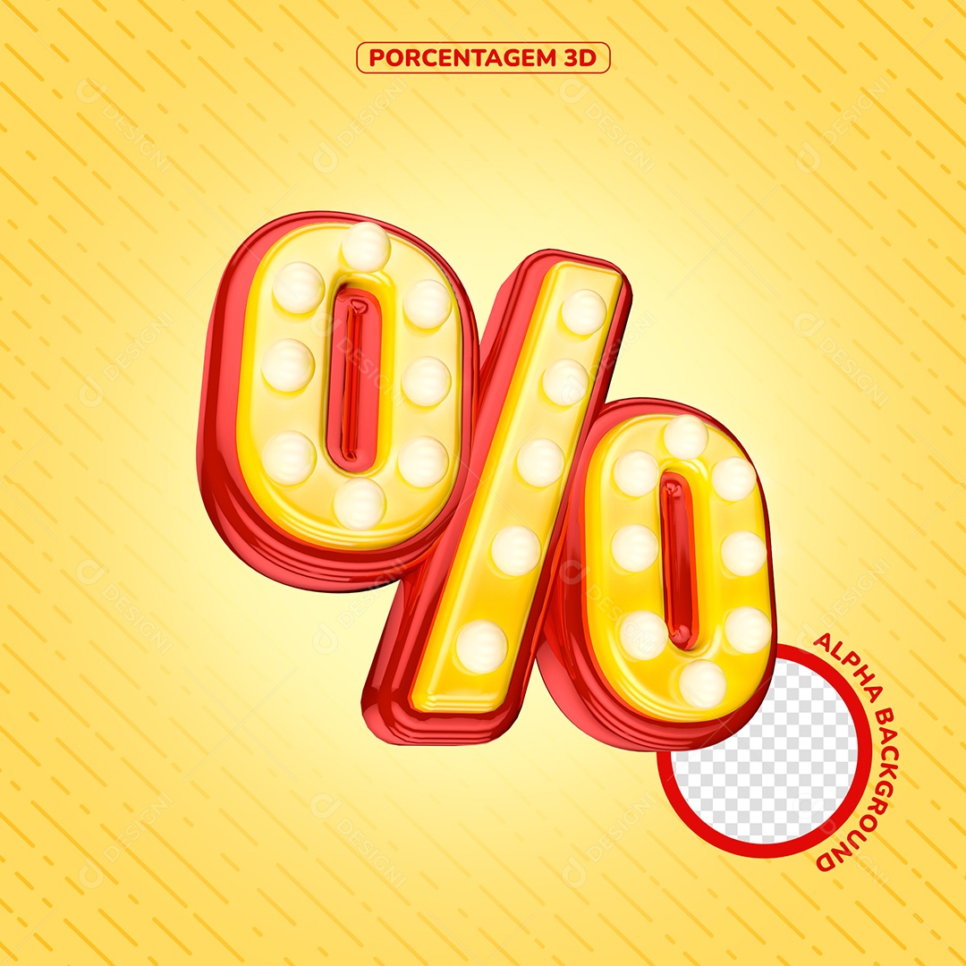 Porcentagem Led Amarelo Elemento 3D para Composição PSD