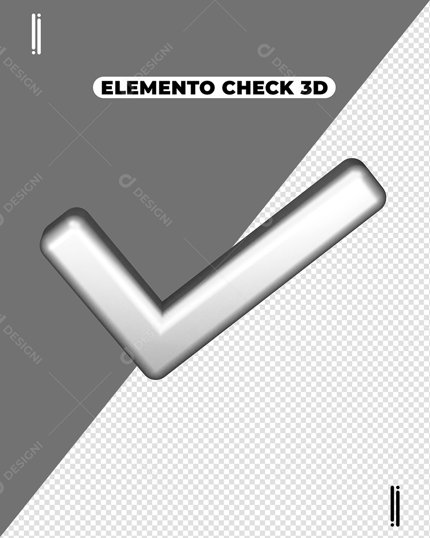 Elemento 3D Ícone Check Verificado Aprovado Prata para Composição PSD