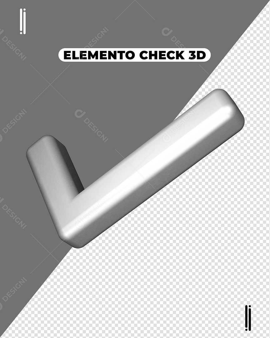 Ícone Check Verificado Aprovado Prata Elemento 3D para Composição PSD