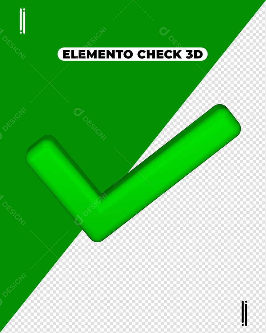 Ícone Check Verificado Aprovado Verde Elemento 3D para Composição PSD