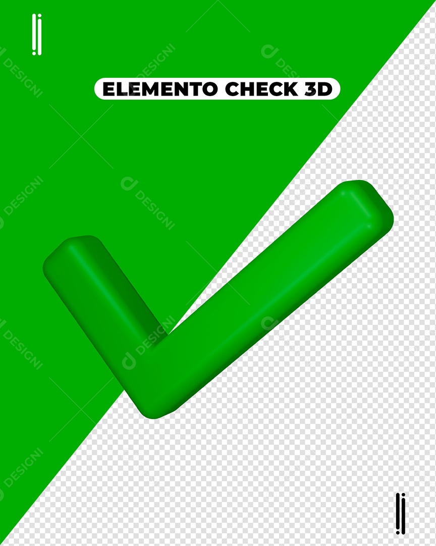 Ícone Check Verificado Aprovado Verde Elemento 3D para Composição PSD