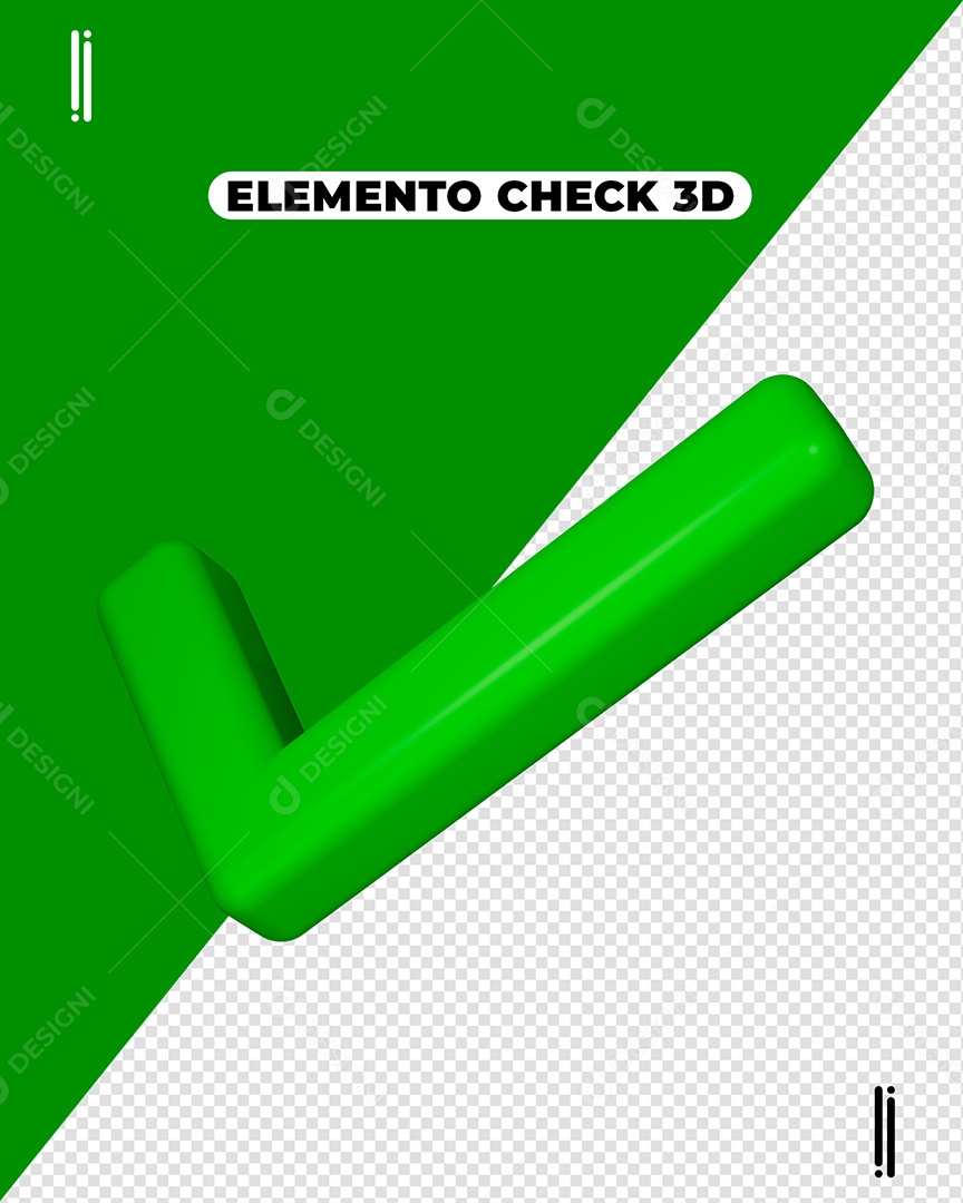 Elemento 3D Ícone Check Verificado Aprovado Verde para Composição PSD