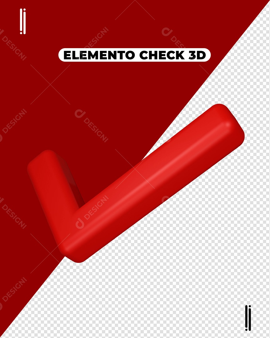 Elemento 3D Ícone Check Verificado Aprovado Vermelho para Composição PSD