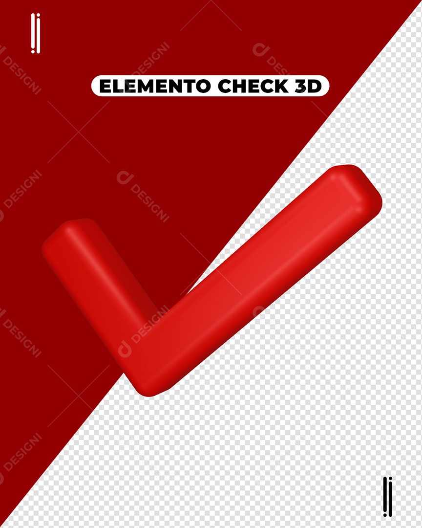 Ícone Check Verificado Aprovado Elemento 3D Vermelho para Composição PSD