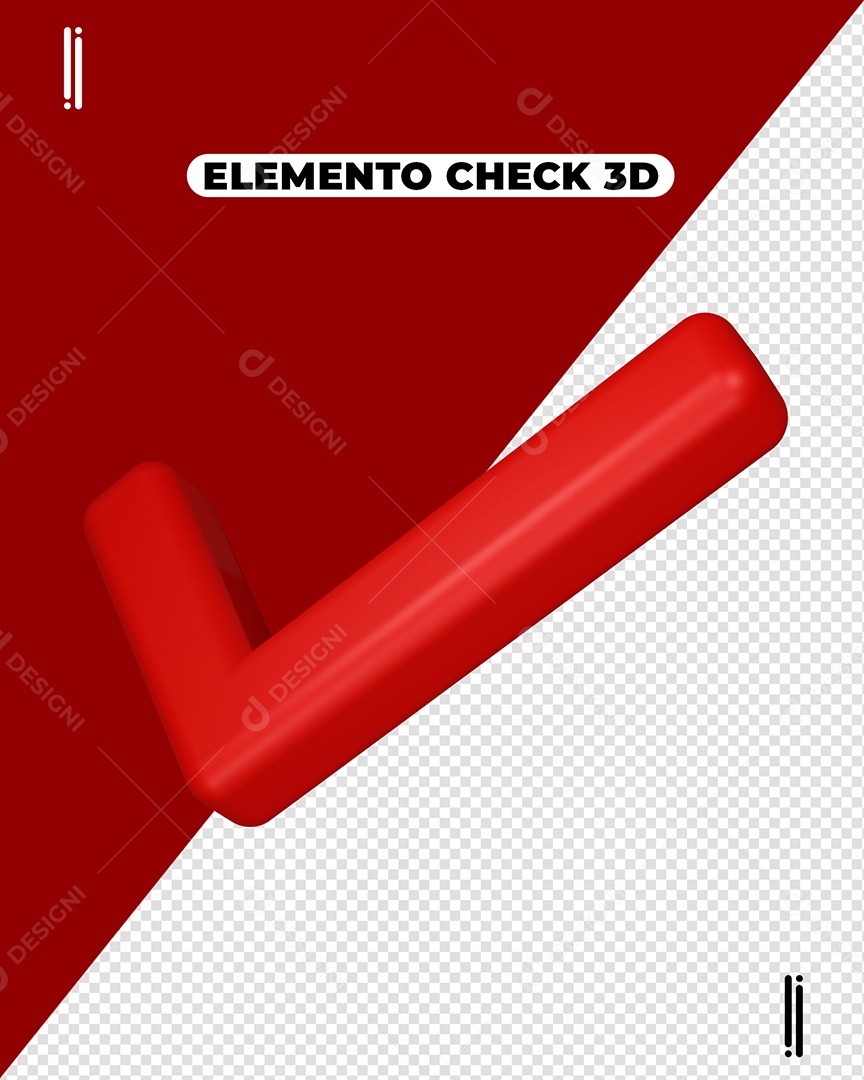 Ícone Check Verificado Aprovado Elemento 3D Vermelho para Composição PSD