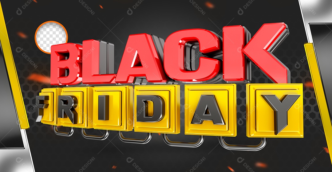 Black Friday Selo 3D Vermelho Dourado para Composição PSD