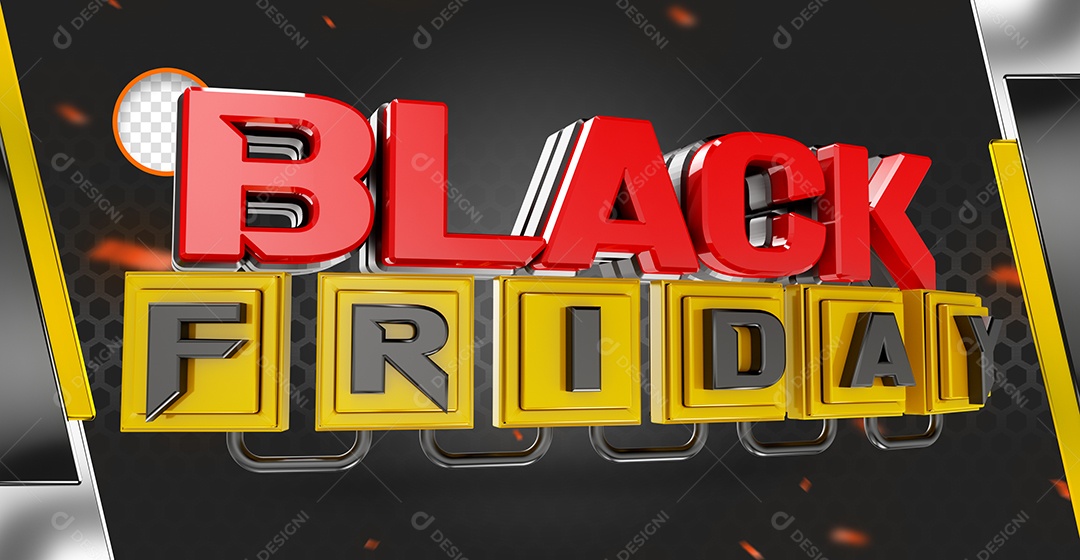 Black Friday Selo 3D Vermelho Preto Dourado para Composição PSD