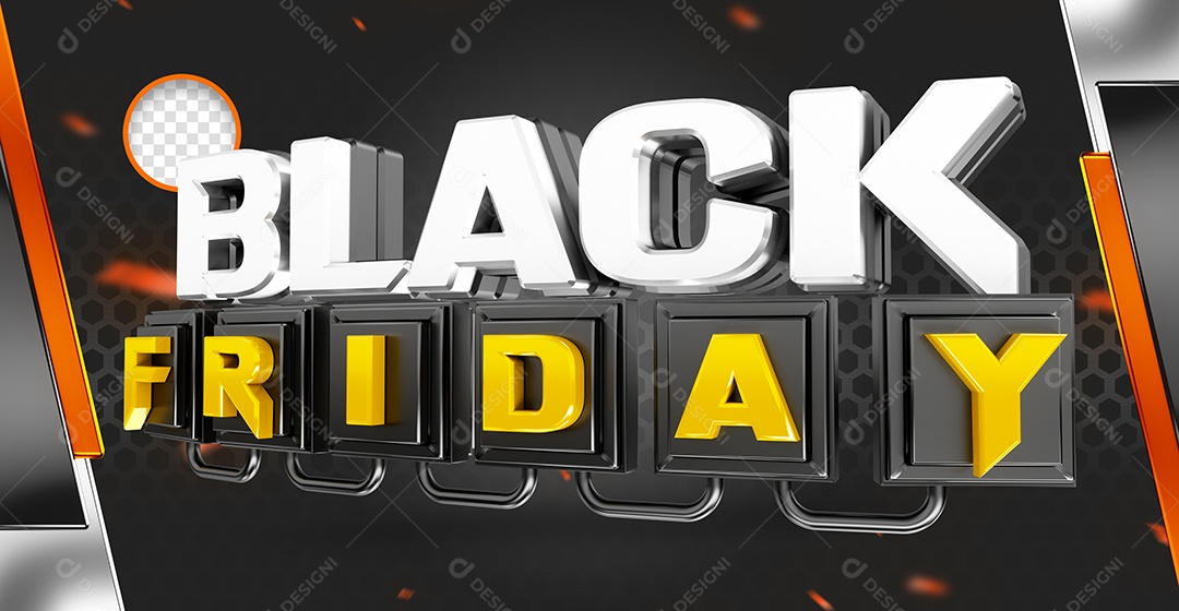 Black Friday Selo 3D Branco Preto para Composição PSD