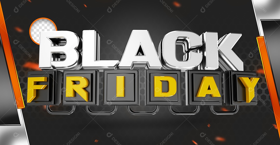 Black Friday  Selo 3D Branco Dourado para Composição PSD