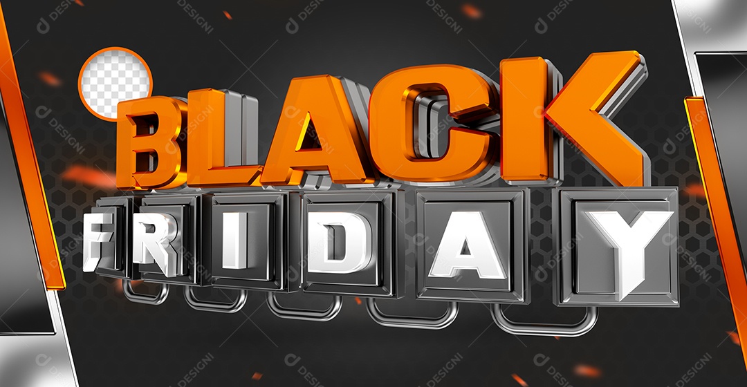 Black Friday Selo 3D Laranja Preto para Composição PSD