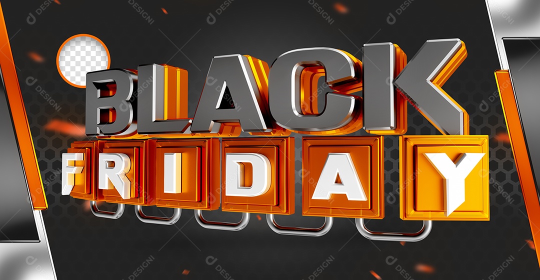 Black Friday Selo 3D Preto Laranja para Composição PSD