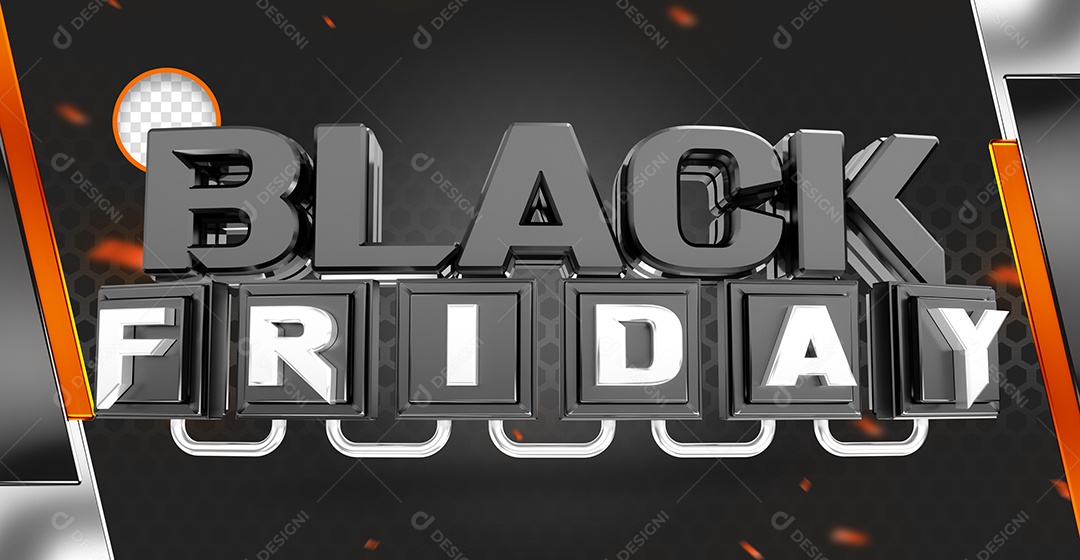 Black Friday Selo 3D Preto Branco para Composição PSD
