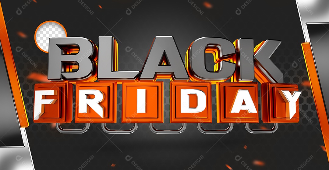 Black Friday Selo 3D Preto Laranja Branco para Composição PSD