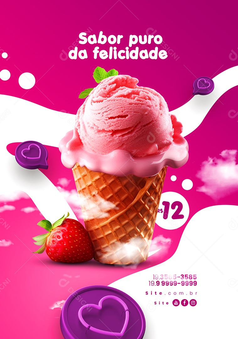 Sorveteria Sabor Puro da Felicidade Social Media PSD Editável