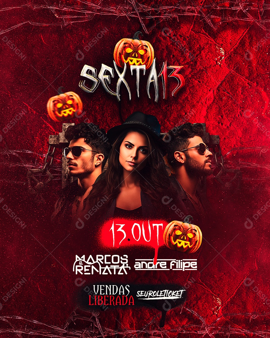 Flyer Halloween Sexta 13 Marcos & Renata Andre Filipe Social Media PSD Editável