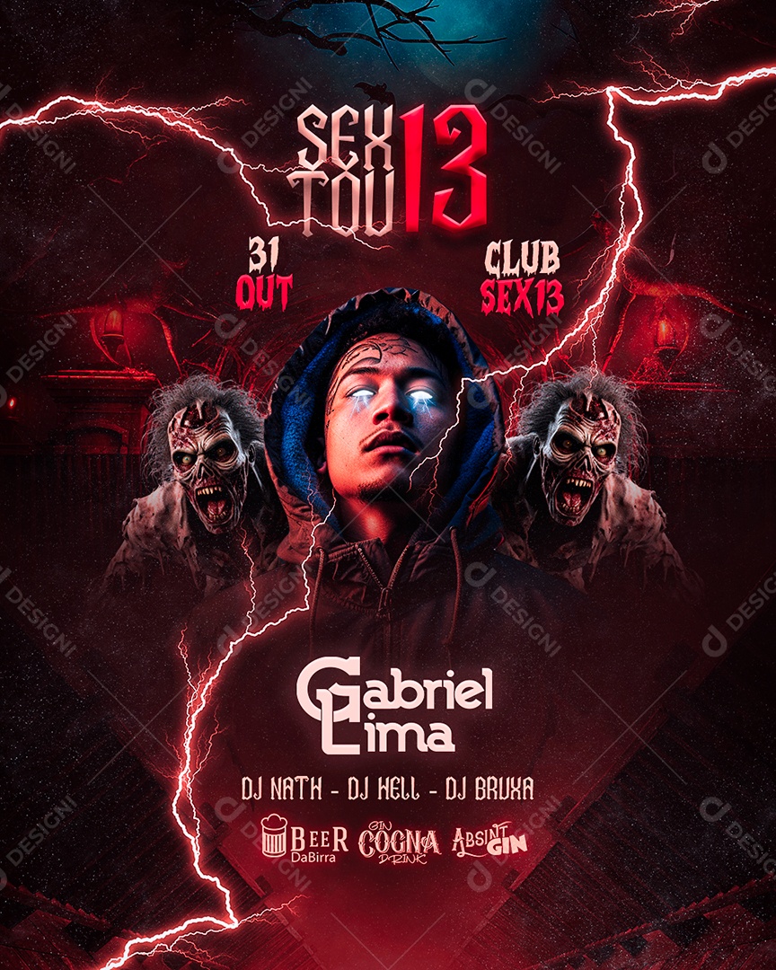 Flyer Halloween Sextou 13 Gabriel Lima Social Media PSD Editável