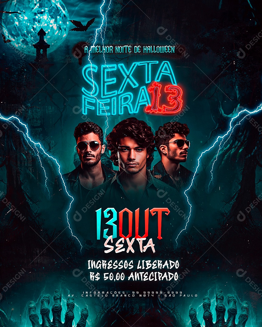 Flyer Sexta Feira 13 A Melhor Noite De Halloween Social Media PSD Editável