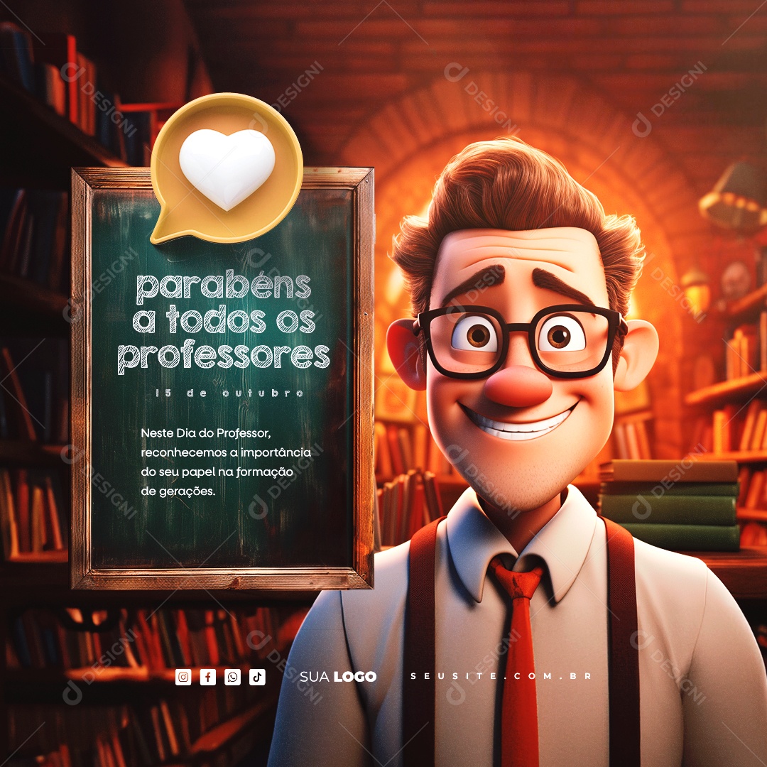 Dia Do Professor Parabéns 15 de Outubro Social Media PSD Editável