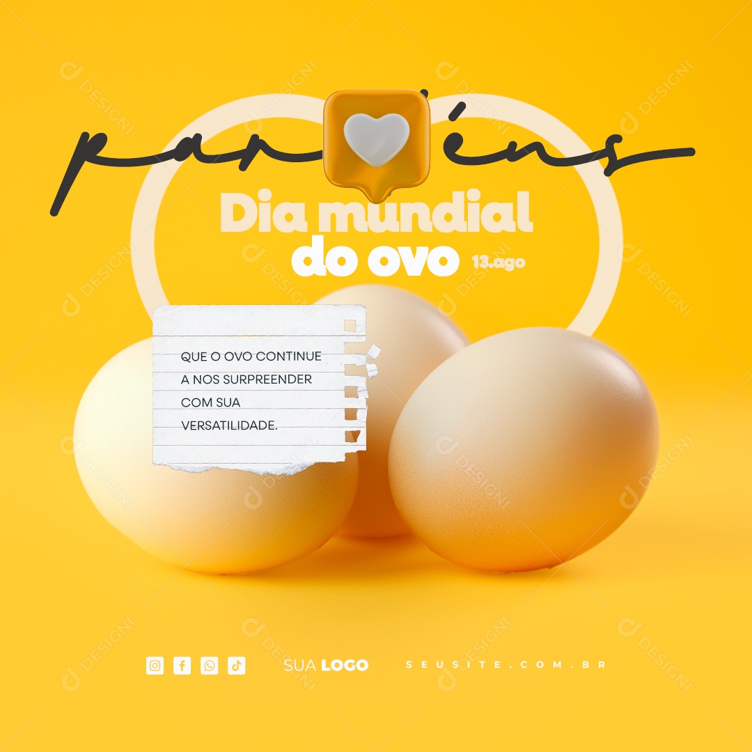 Dia Mundial do Ovo 13 de Agosto Social Media PSD Editável