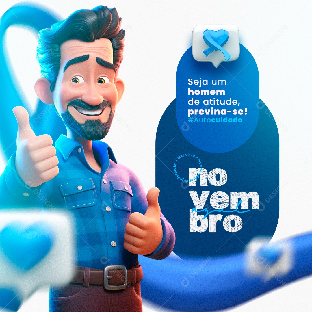 Novembro Azul Seja um Homem de Atitude Mês de Combate ao Câncer de Próstata Social Media PSD Editável