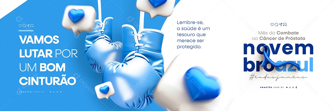 Carrossel Novembro Azul Vamos Lutar por um Bom Cinturão Mês do Combate ao Câncer de Próstata Social Media PSD Editável