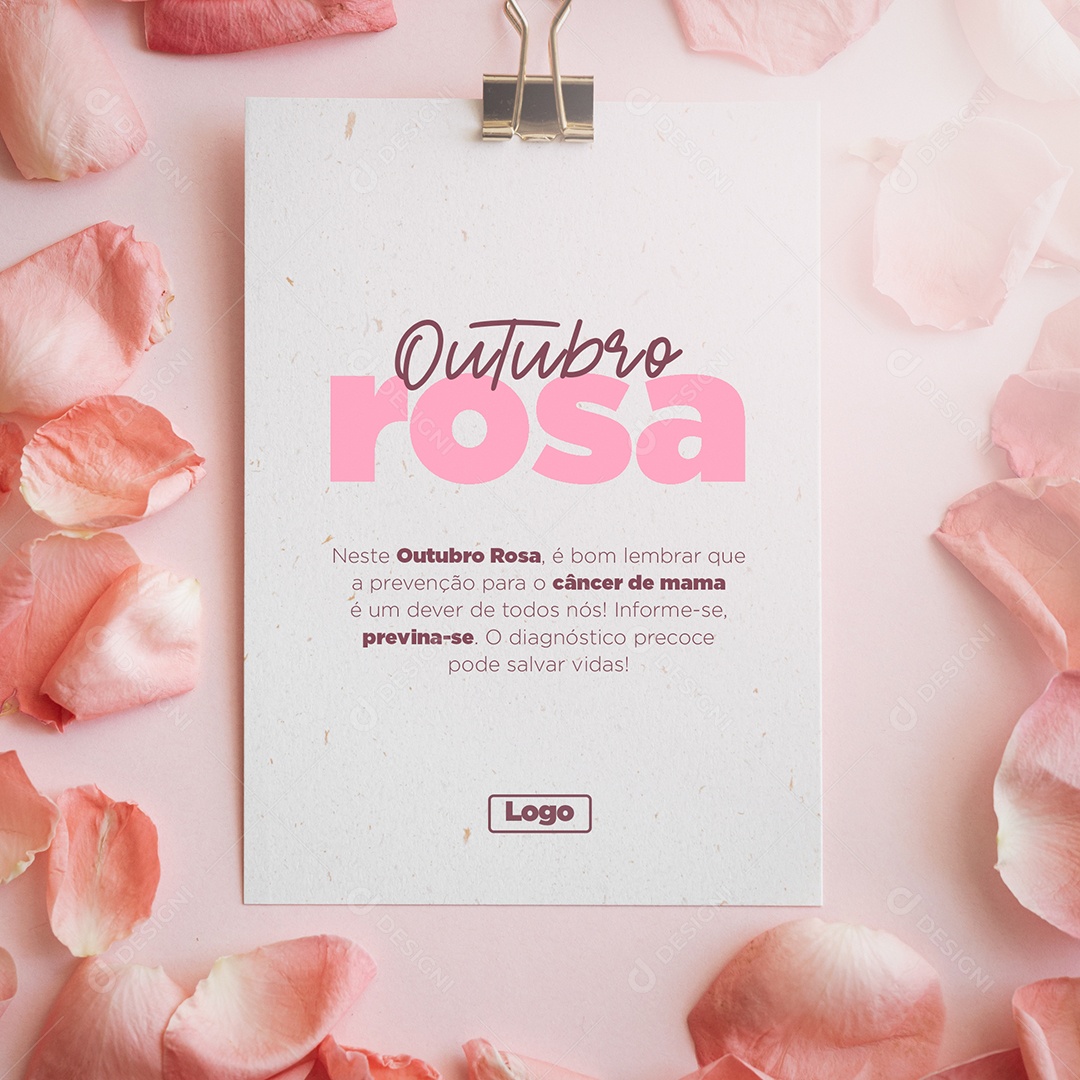Outubro Rosa Prevenção para o Câncer de Mama Cartão de Mensagem Social Media PSD Editável