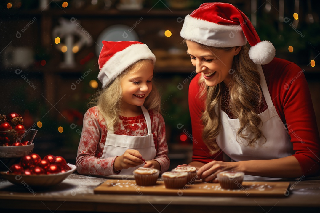 Mãe e filha celebrando natal