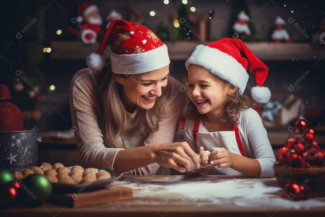 Mãe e filha celebrando natal