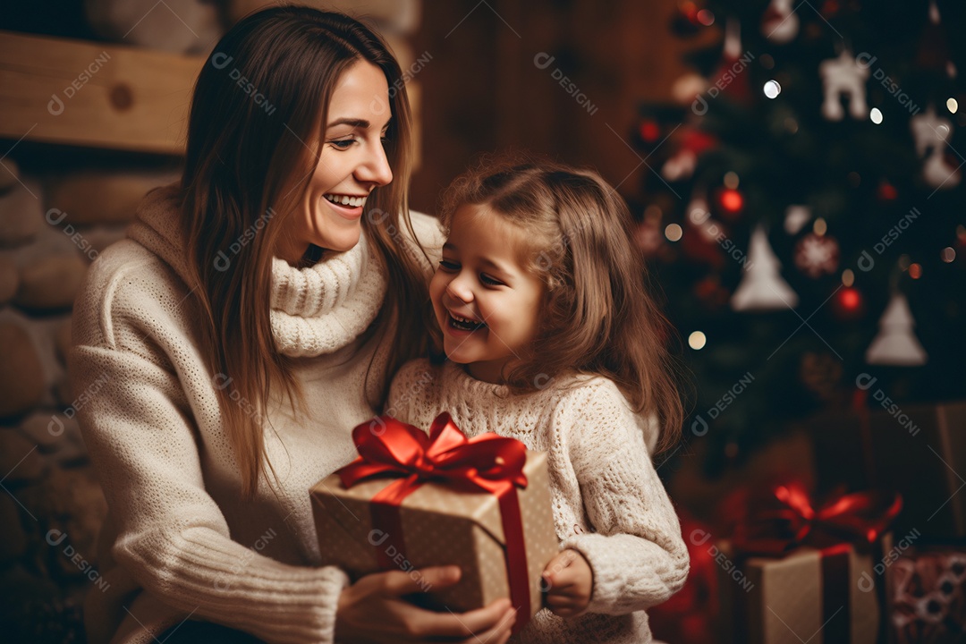 Mãe e filha celebrando natal