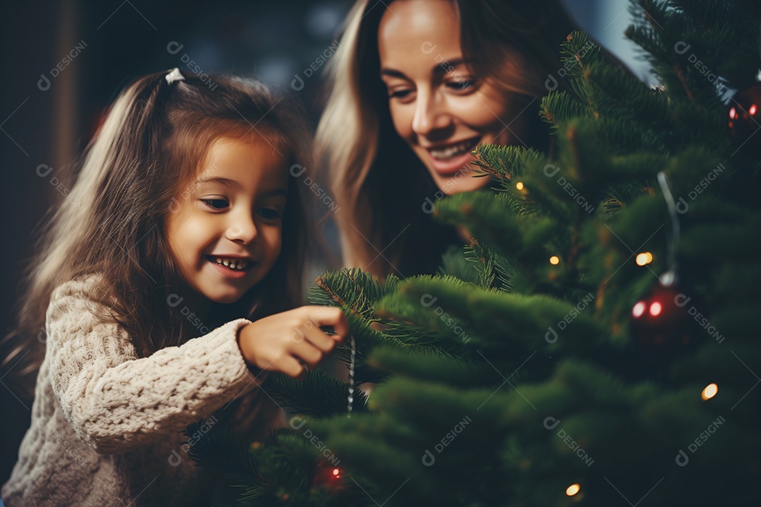 Mãe e filha celebrando natal