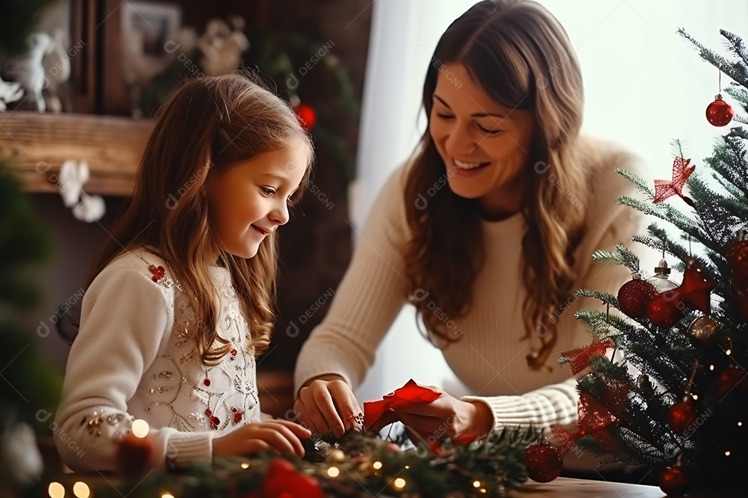 Mãe e filha celebrando natal