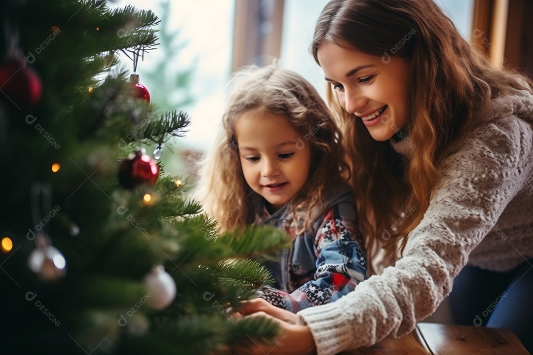 Mãe e filha celebrando natal
