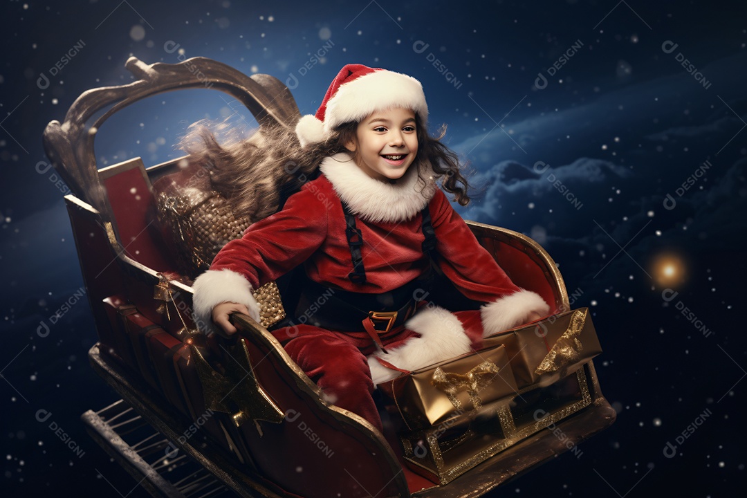 Criança jovem feliz em um fundo natalino