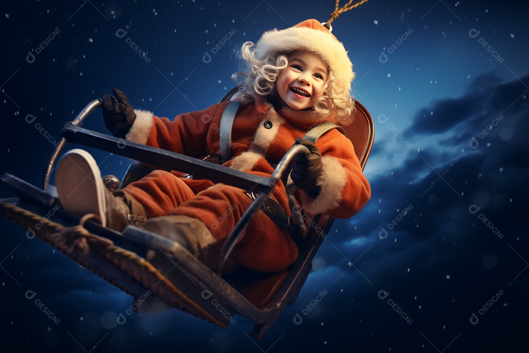 Criança jovem feliz em um fundo natalino