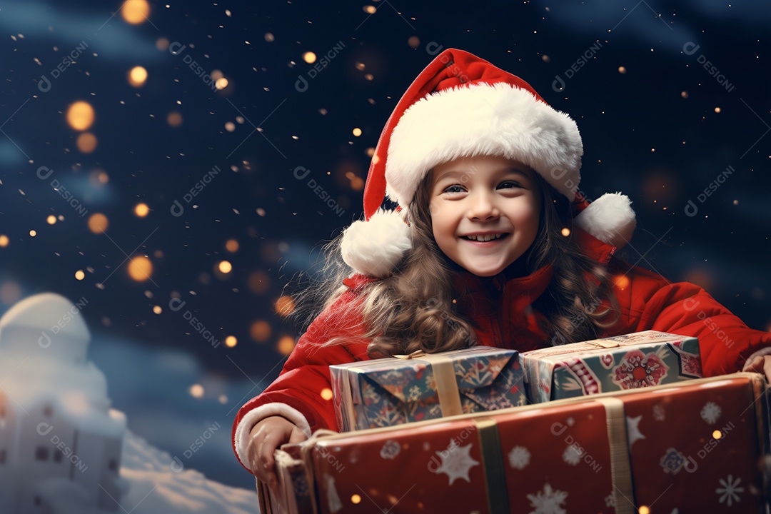 Criança jovem feliz em um fundo natalino