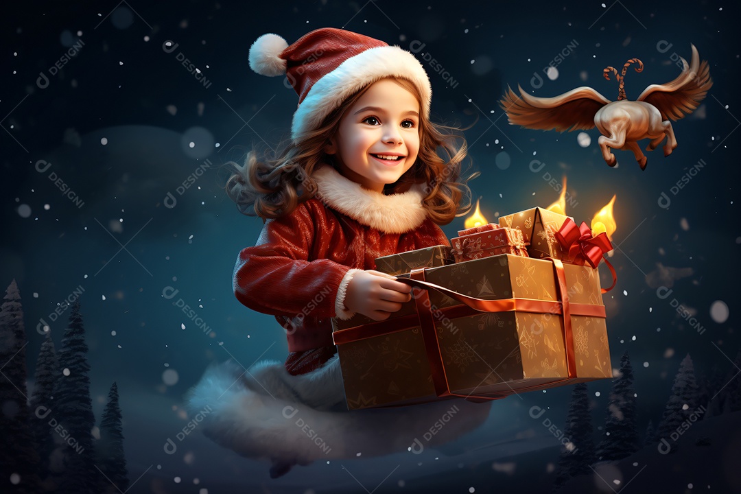 Criança jovem feliz em um fundo natalino