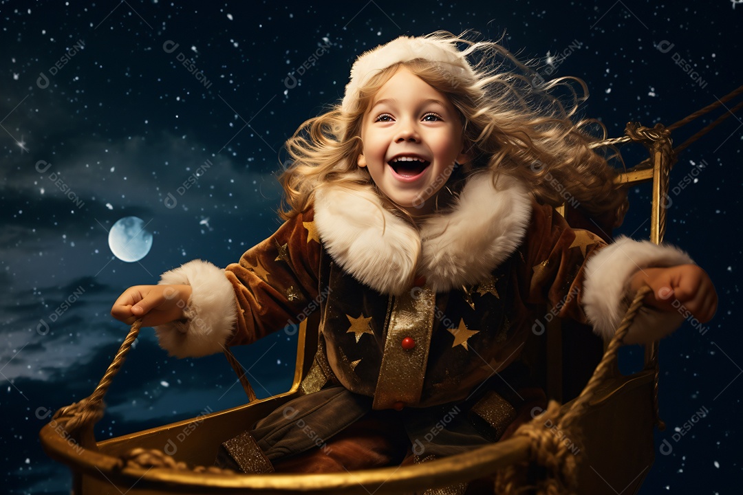 Criança jovem feliz em um fundo natalino